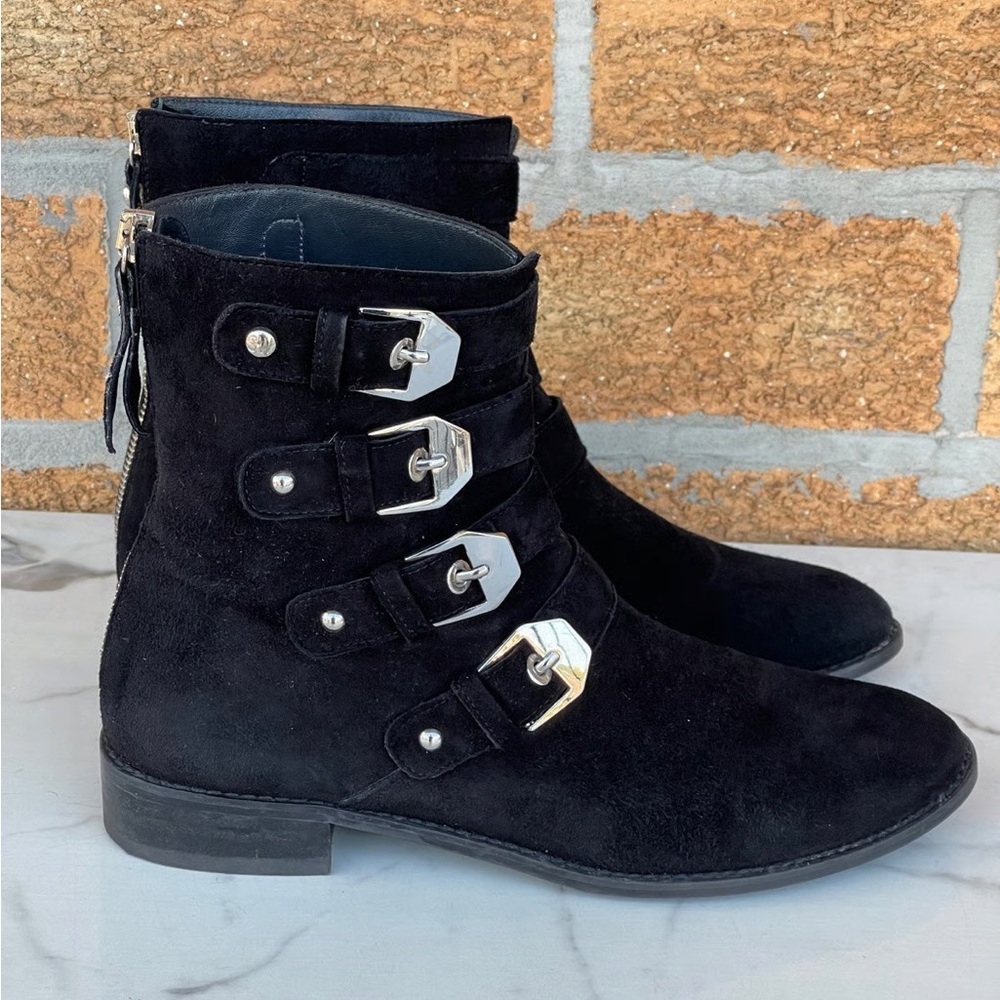 Stuart Weitzman Black Suede Moto Boots